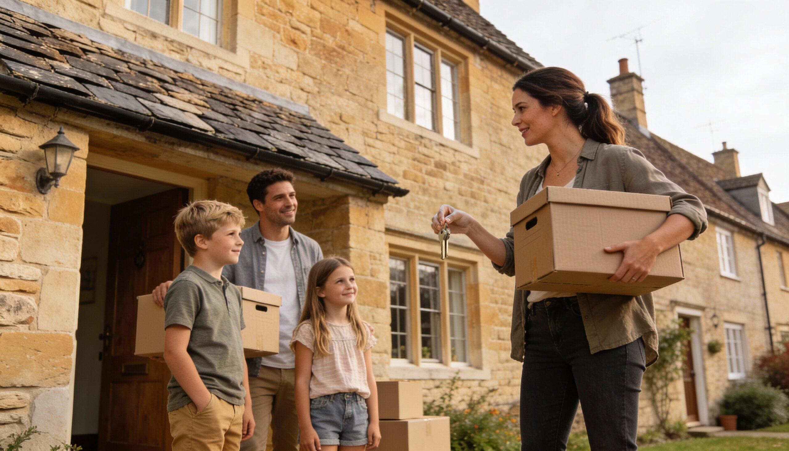 Letting-agents-North-Oxfordshire Landlord and tenant outside a well-presented Cotswold home managed by Pheasant Retreats